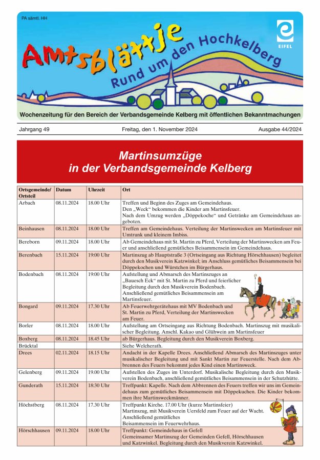 Amtsblättje - Rund um den Hochkelberg Titelblatt 44/2024