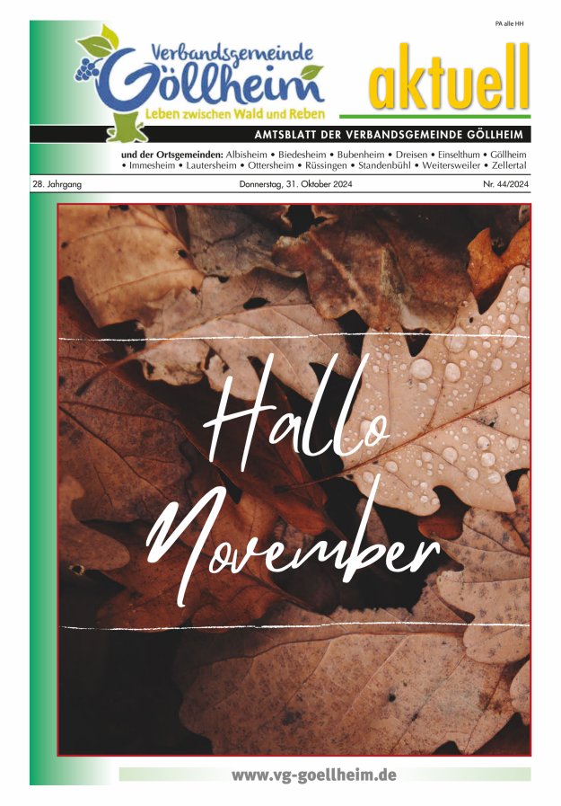 Verbandsgemeinde Göllheim aktuell Titelblatt 44/2024
