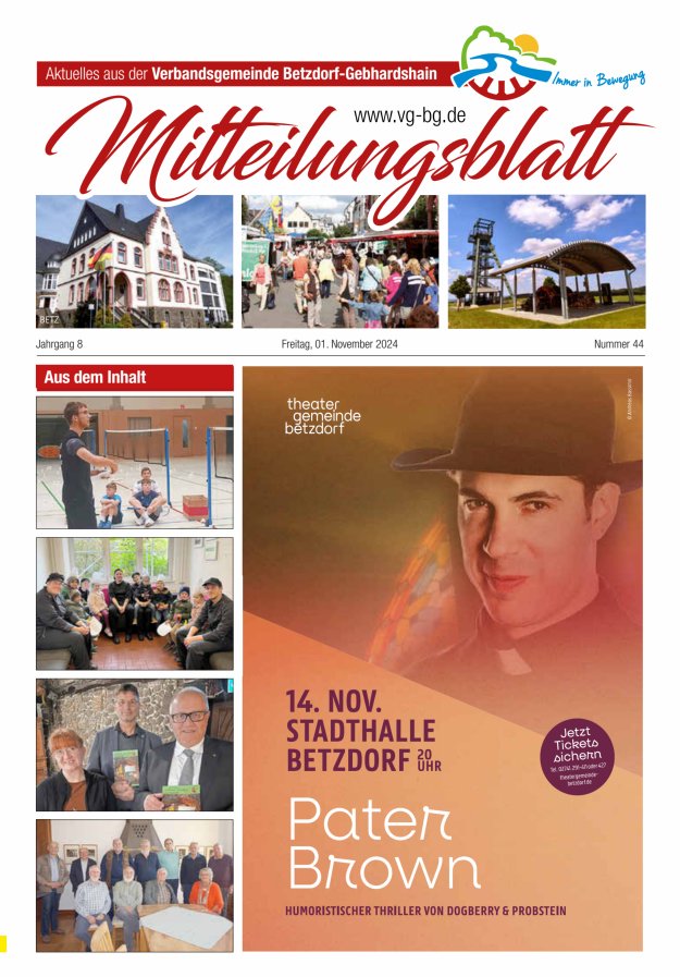 Aktuelles aus der VG Betzdorf-Gebhardshain, Ausgabe Betzdorf Titelblatt 44/2024