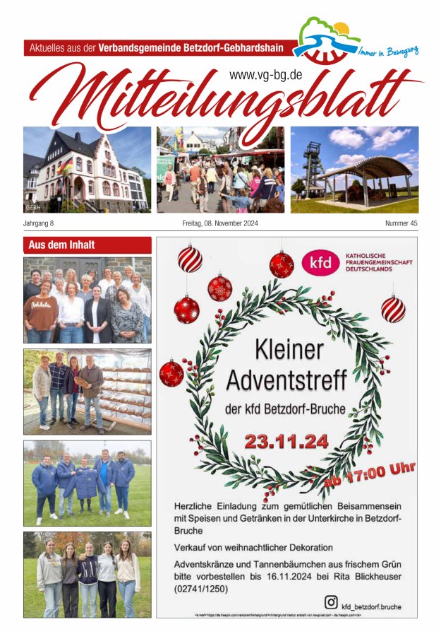 Aktuelles aus der VG Betzdorf-Gebhardshain Ausgabe Gebhardshain Titelblatt 44/2024