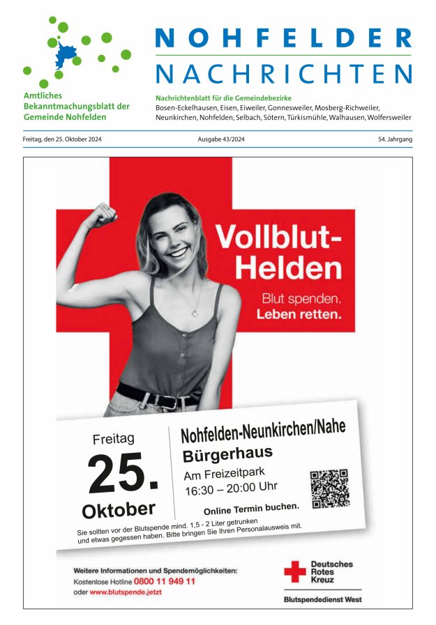 Nohfelder Nachrichten Titelblatt 43/2024