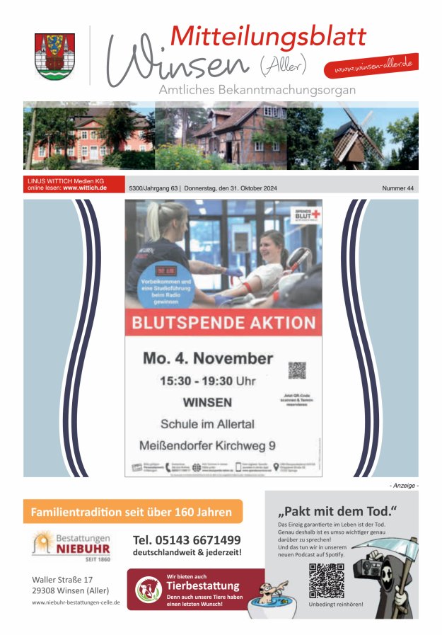 Mitteilungsblatt der Gemeinde Winsen Titelblatt 44/2024