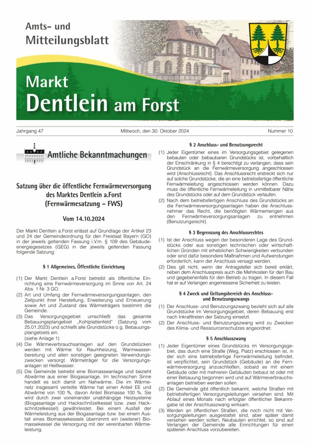Amts- und Mitteilungsblatt Markt Dentlein am Forst Titelblatt 10/2024