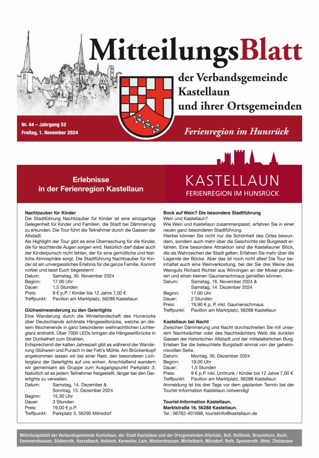 Mitteilungsblatt Kastellaun Titelblatt 44/2024
