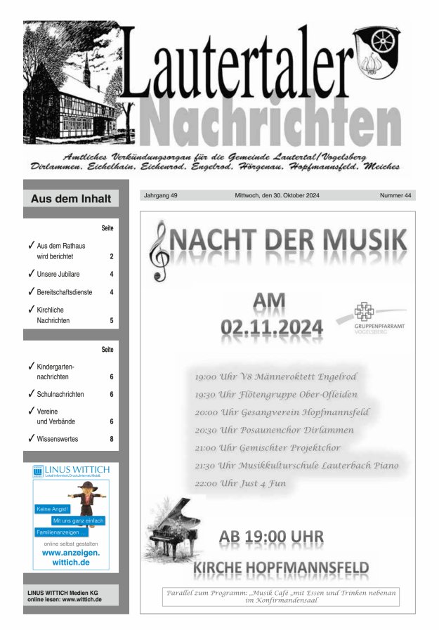 Lautertaler Nachrichten Titelblatt 44/2024
