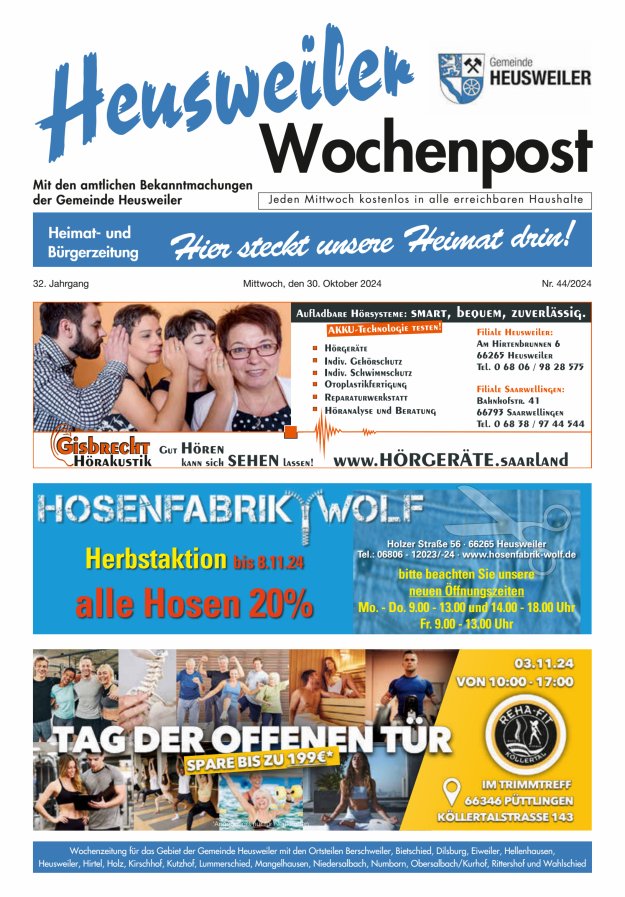 Heusweiler Wochenpost Titelblatt 44/2024