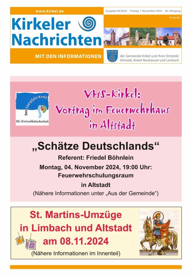 Kirkeler Nachrichten Titelblatt 44/2024