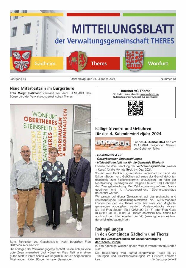 Mitteilungsblatt der Verwaltungsgemeinschaft Theres Titelblatt 10/2024