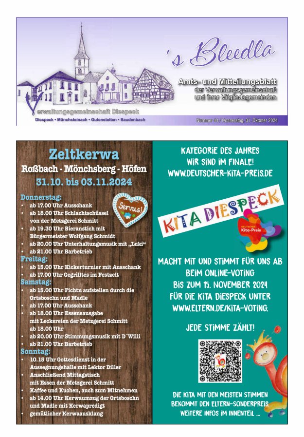 Amts- und Mitteilungsblatt VGem Diespeck Titelblatt 44/2024