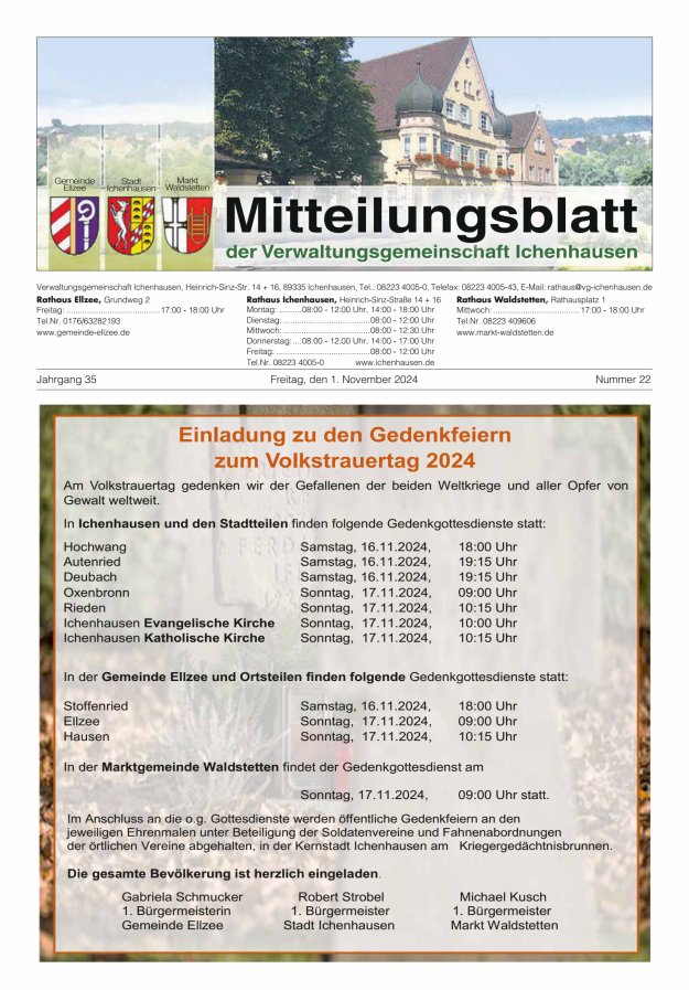Mitteilungsblatt der Verwaltungsgemeinschaft Ichenhausen Titelblatt 22/2024