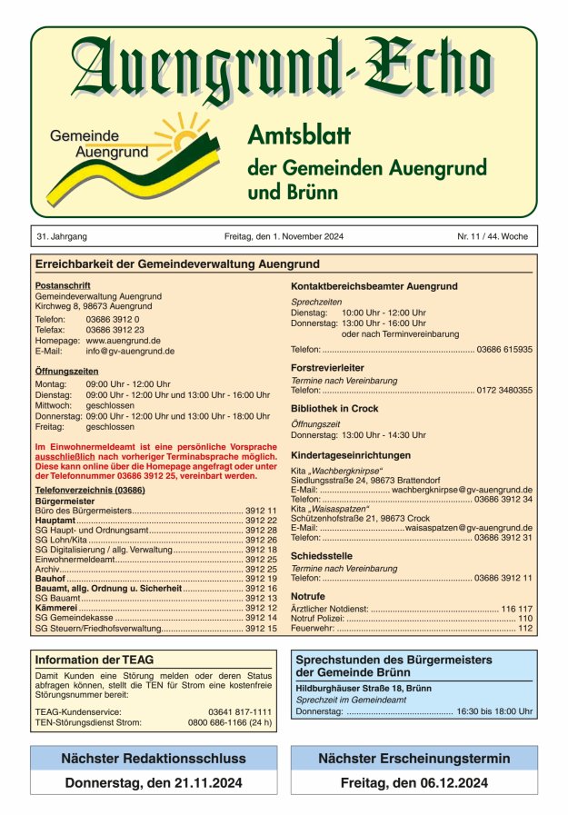 Auengrund-Echo Titelblatt 11/2024