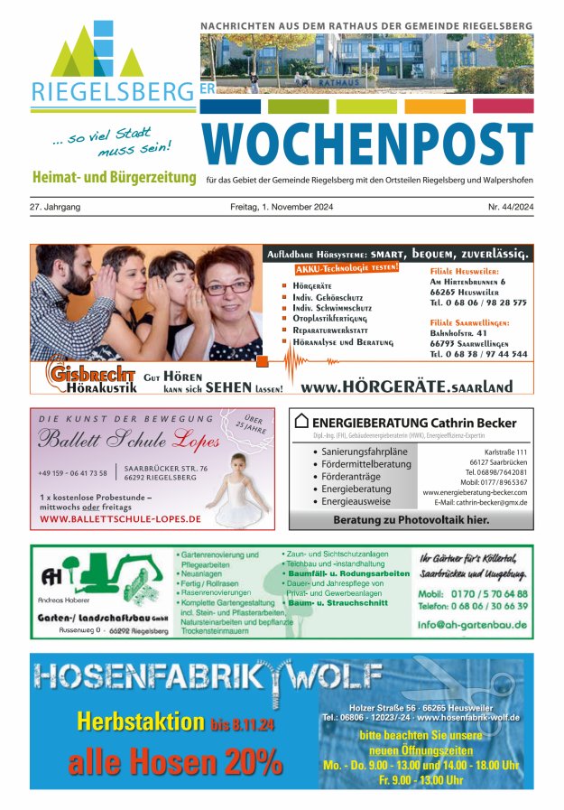 Riegelsberger Wochenpost Titelblatt 44/2024