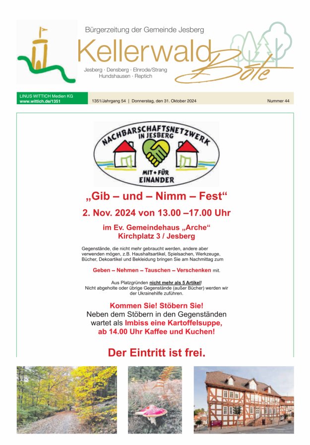 Kellerwaldbote - Bürgerzeitung der Gemeinde Jesberg Titelblatt 44/2024
