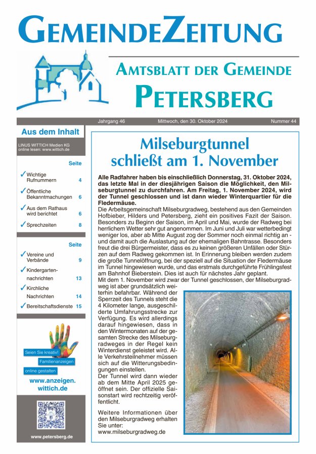 Amtsblatt Blickpunkt Petersberg Titelblatt 44/2024