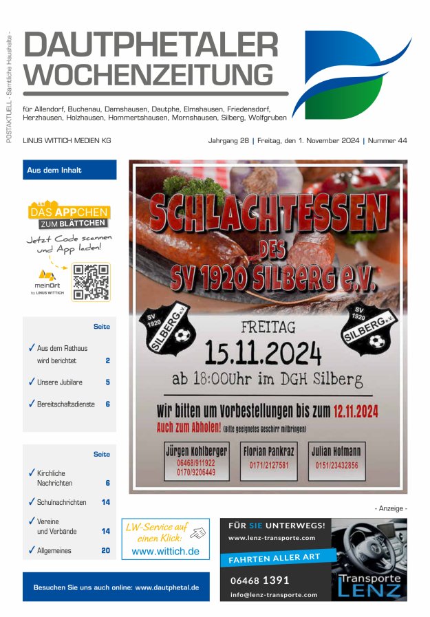 Dautphetaler Wochenzeitung Titelblatt 44/2024