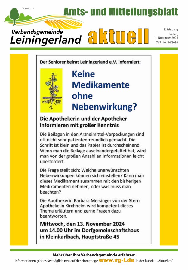 VG Leiningerland aktuell Titelblatt 44/2024