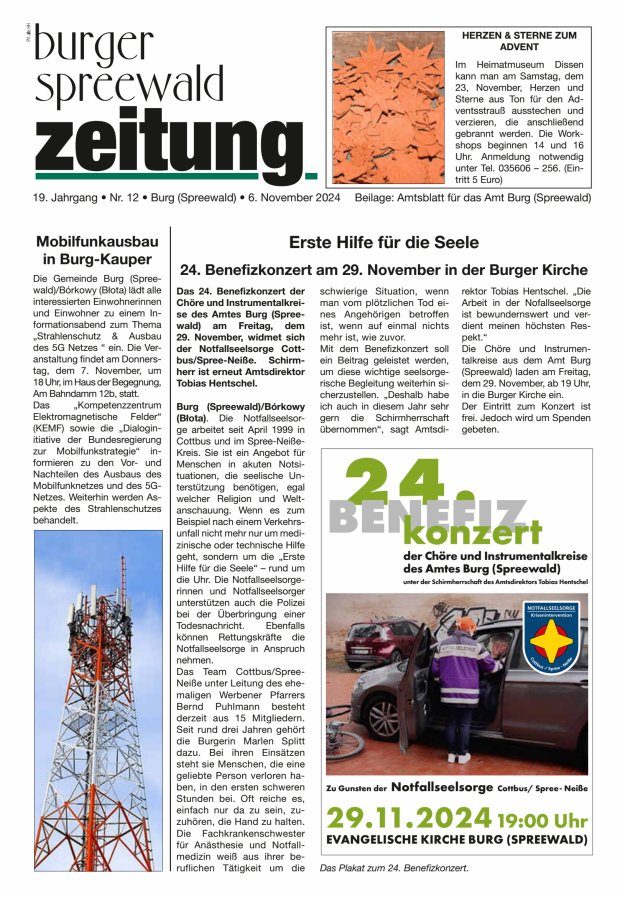 Burger Spreewald Zeitung - Amtsblatt für das Amt Burg (Spreewald) Titelblatt 13/2024