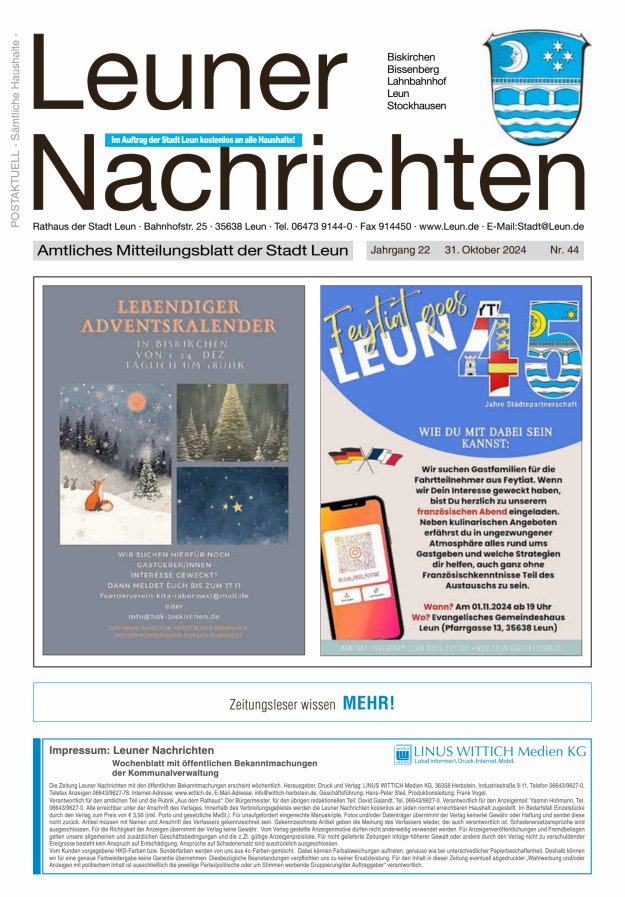 Leuner Nachrichten Titelblatt 44/2024
