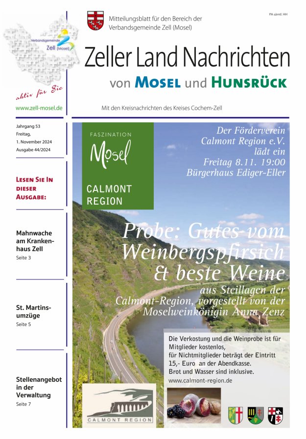 Zeller Land Nachrichten Titelblatt 44/2024