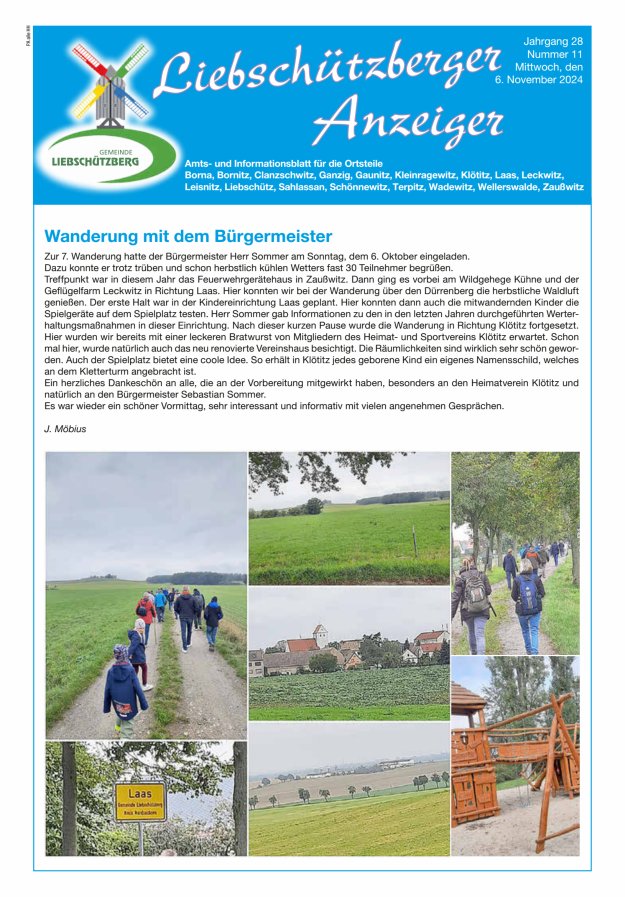 Liebschützberger Anzeiger - Amts- und Informationsblatt Titelblatt 11/2024