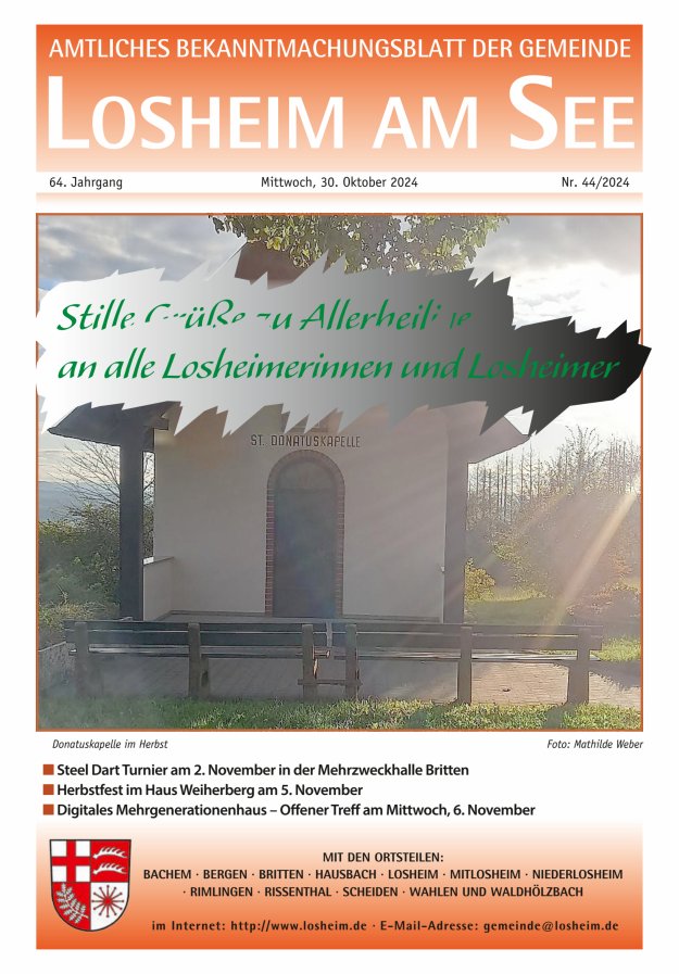 Amtliches Bekanntmachungsblatt der Gemeinde Losheim am See Titelblatt 44/2024
