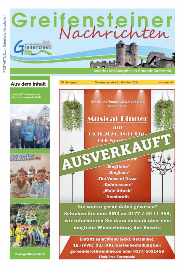 Mitteilungsblatt der Gemeinde Greifenstein Titelblatt 44/2024