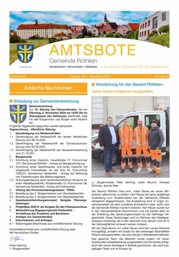 Amtsbote der Großgemeinde Röthlein Titelblatt 44/2024