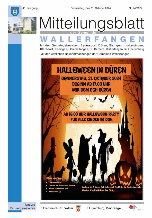 Mitteilungsblatt Gemeinde Wallerfangen Titelblatt 44/2024