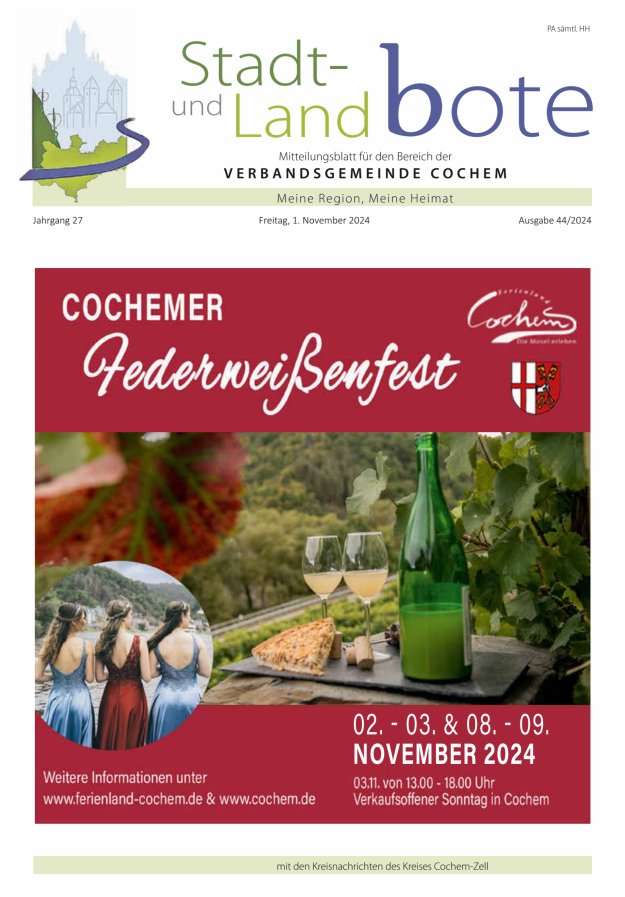 Stadt- und Landbote VG Cochem Titelblatt 44/2024