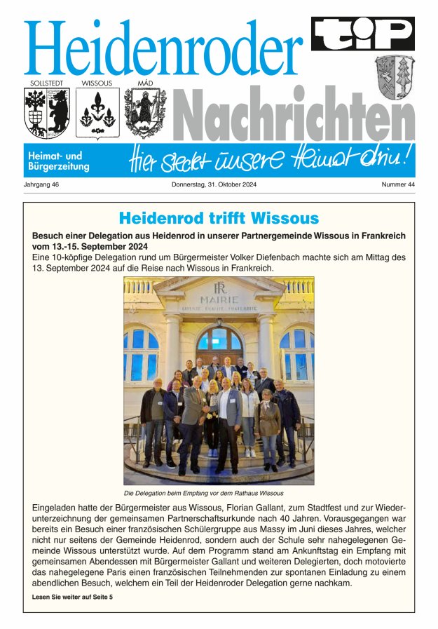 "tip" Heidenroder Nachrichten Titelblatt 44/2024
