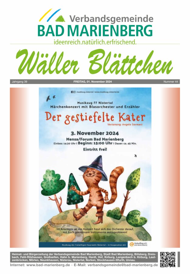 Wäller Blättchen - Verbandsgemeinde Bad Marienberg Titelblatt 44/2024
