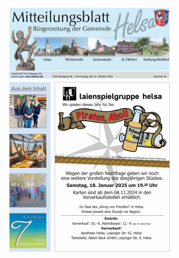 Mitteilungsblatt Helsa Titelblatt 44/2024