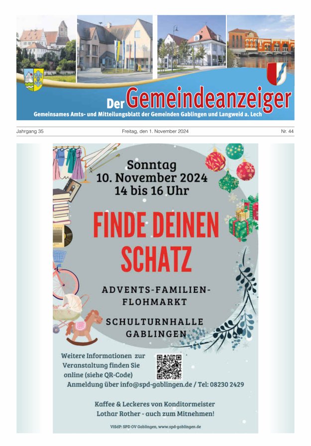 Der Gemeindeanzeiger - Gablingen Langweid Titelblatt 44/2024