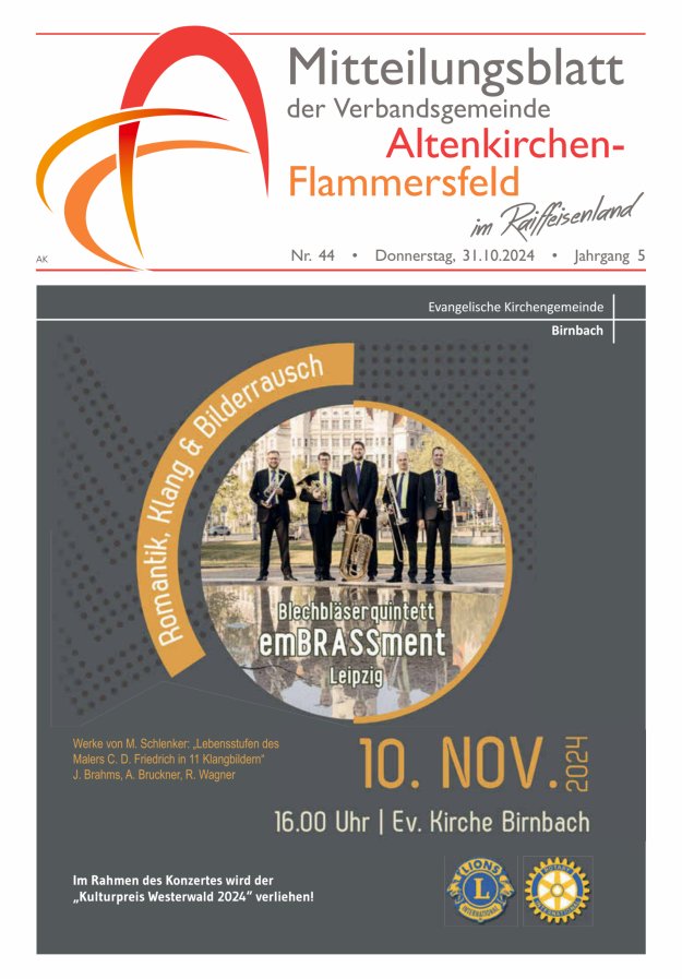 Mitteilungsblatt Verbandsgemeinde Altenkirchen-Flammersfeld Titelblatt 44/2024