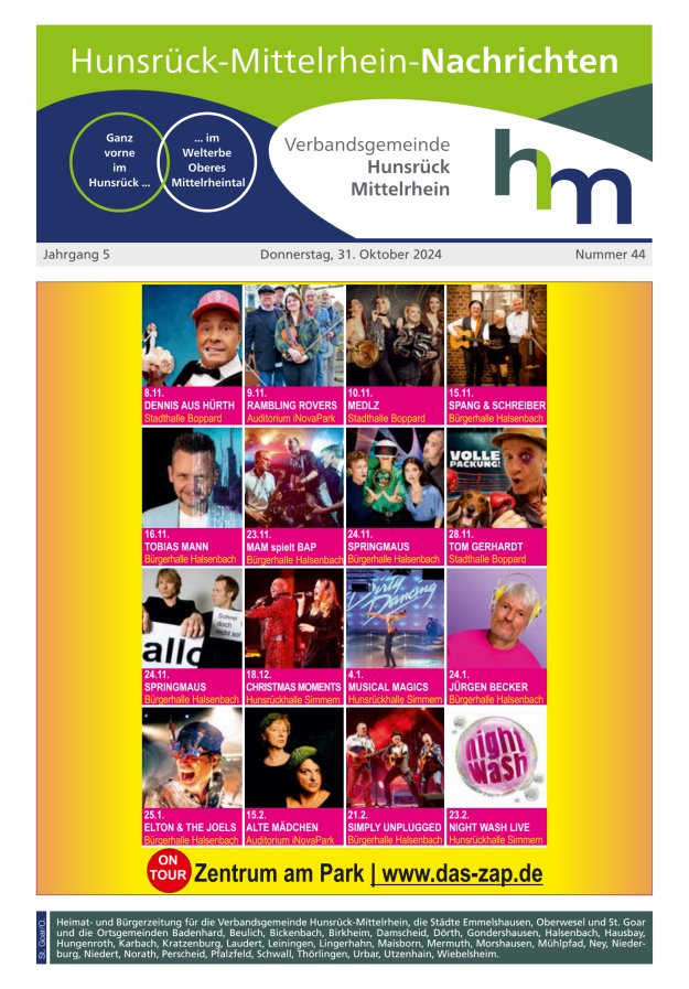 Hunsrück-Mittelrhein Nachrichten Ausgabe St Goar Oberwesel Titelblatt 44/2024