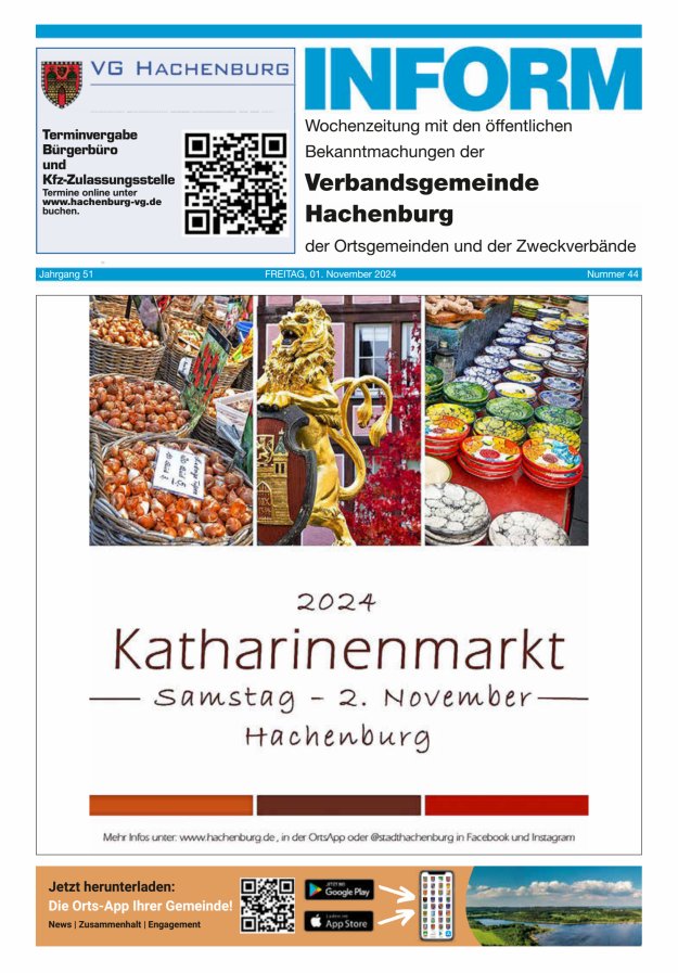 INFORM - Wochenzeitung der Verbandsgemeinde Hachenburg Titelblatt 44/2024