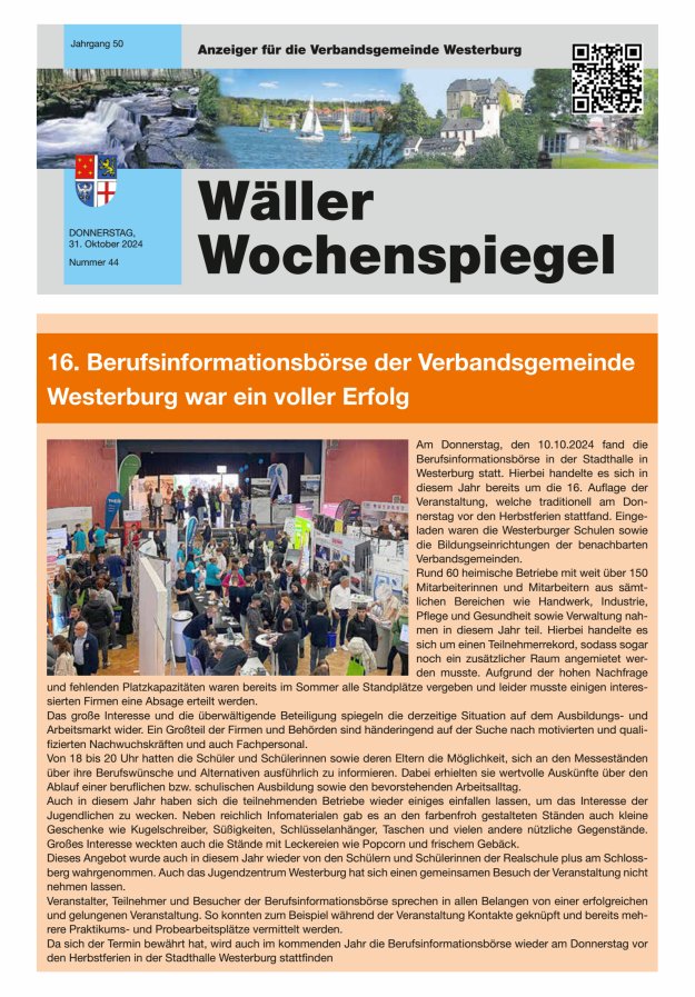 Wäller Wochenspiegel - Anzeiger für die Verbandsgemeinde Westerburg Titelblatt 44/2024
