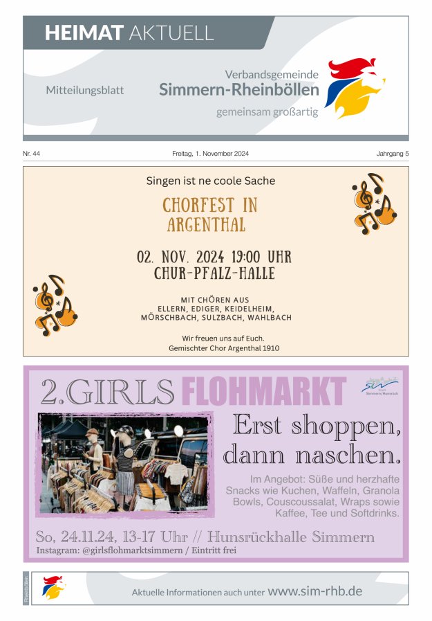 Heimat Aktuell Mitteilungsblatt der VG Simmern-Rheinböllen-Ausg Rheinböllen Titelblatt 44/2024
