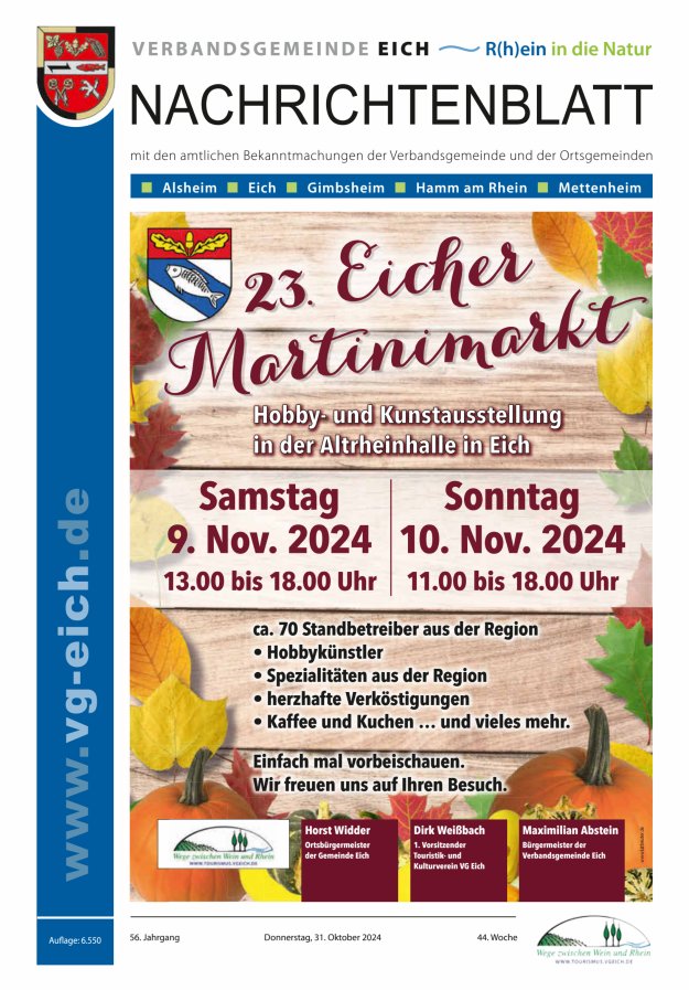 Nachrichtenblatt der VG Eich Titelblatt 44/2024