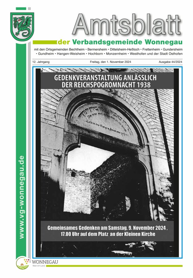 Amtsblatt VG Wonnegau Titelblatt 44/2024