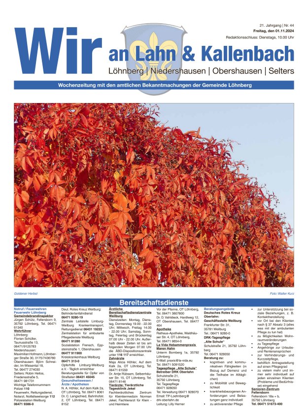 Amtliches Mitteilungsblatt der Gemeinde Löhnberg Titelblatt 44/2024