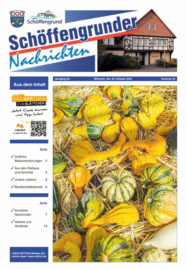 Schöffengrunder Nachrichten Titelblatt 44/2024