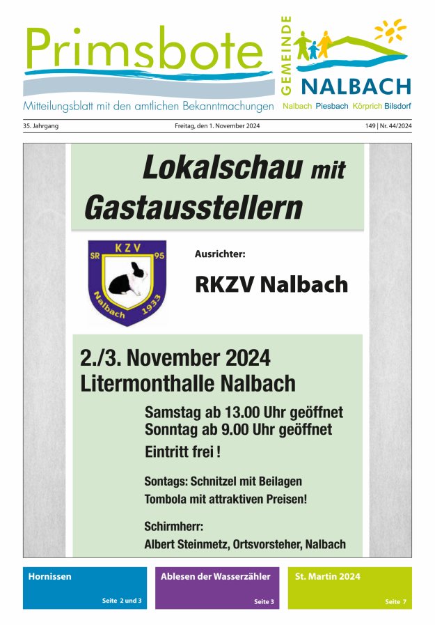 Primsbote Gemeinde Nalbach Titelblatt 44/2024
