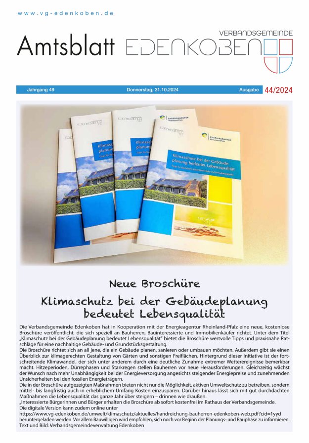 Amtsblatt VG Edenkoben Titelblatt 44/2024