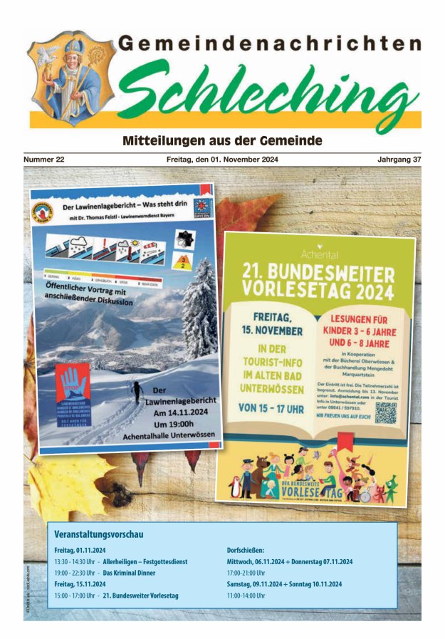 Gemeindenachrichten Schleching Titelblatt 22/2024