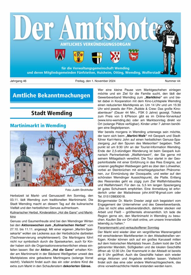 Der Amtsbote - Wemding Verwaltungsgemeinschaft Titelblatt 44/2024