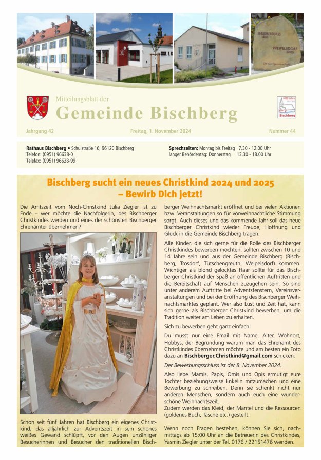 Mitteilungsblatt der Gemeinde Bischberg Titelblatt 44/2024