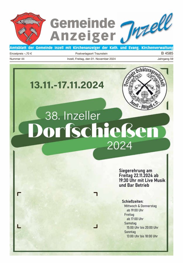 Gemeindeanzeiger Inzell Titelblatt 44/2024