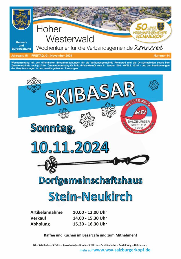 Hoher Westerwald - Wochenkurier für die Verbandsgemeinde Rennerod Titelblatt 44/2024