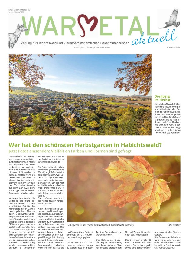 Warmetal aktuell (Habichtswald + Zierenberg) Titelblatt 44/2024